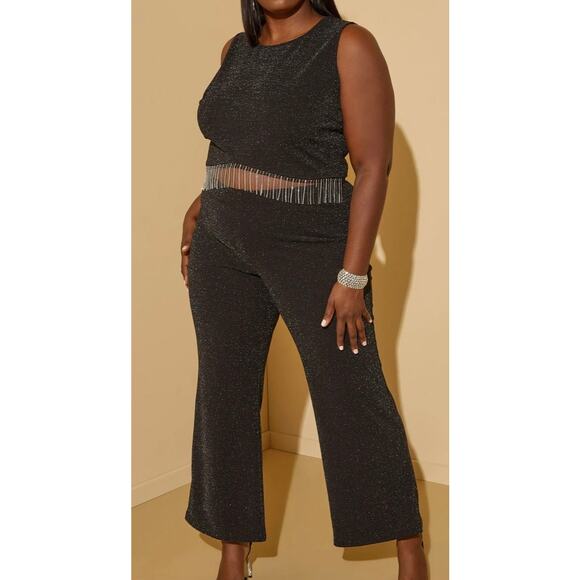 Plus 30/32 - 5X | Embellished Stretchy High Rise Flared Pants + Top | 2-pc set - Picture 1 of 7